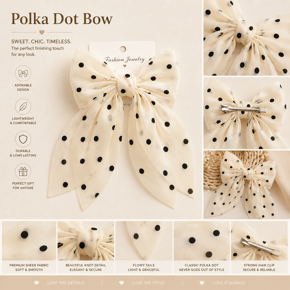 Polka Dot Organza Bow Hair Clip